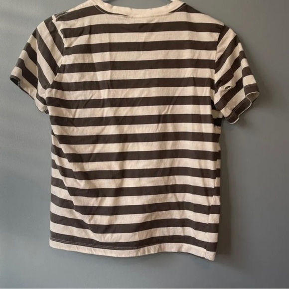 🔹5/$25🔹Pacsun Gray‎ and off White Distressed Short Sleeve Striped Tee Shirt XS - Picture 7 of 9